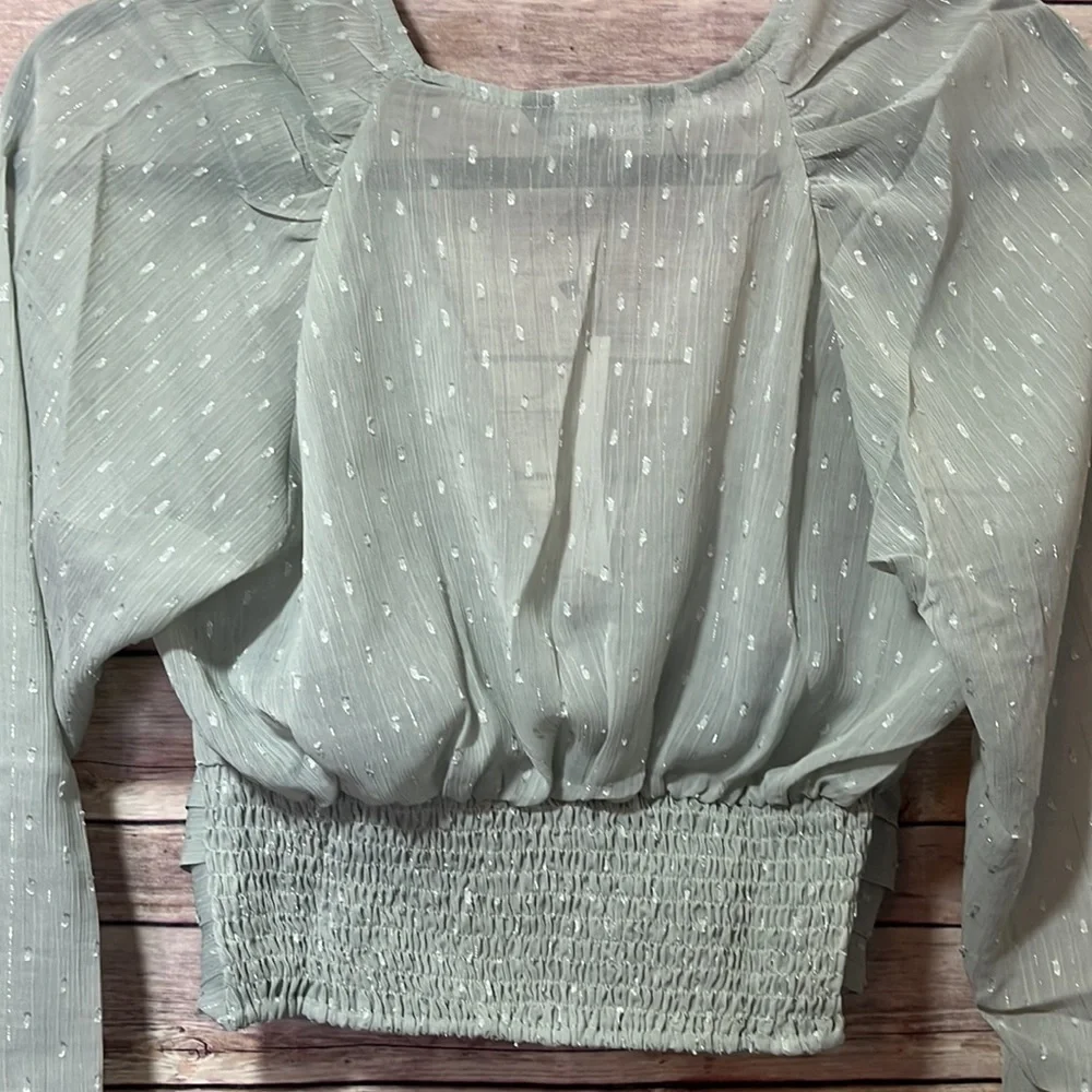 Strut & Bolt Sage Green Swiss Dot Top Size M NWT B0